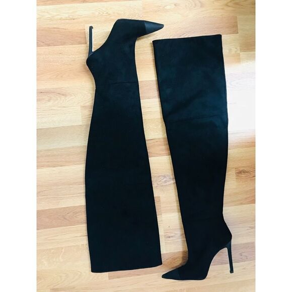 GOOD‎ AMERICAN Black Stiletto Thigh High Slouch Boots Over The Knee Size 6 New - Picture 8 of 16